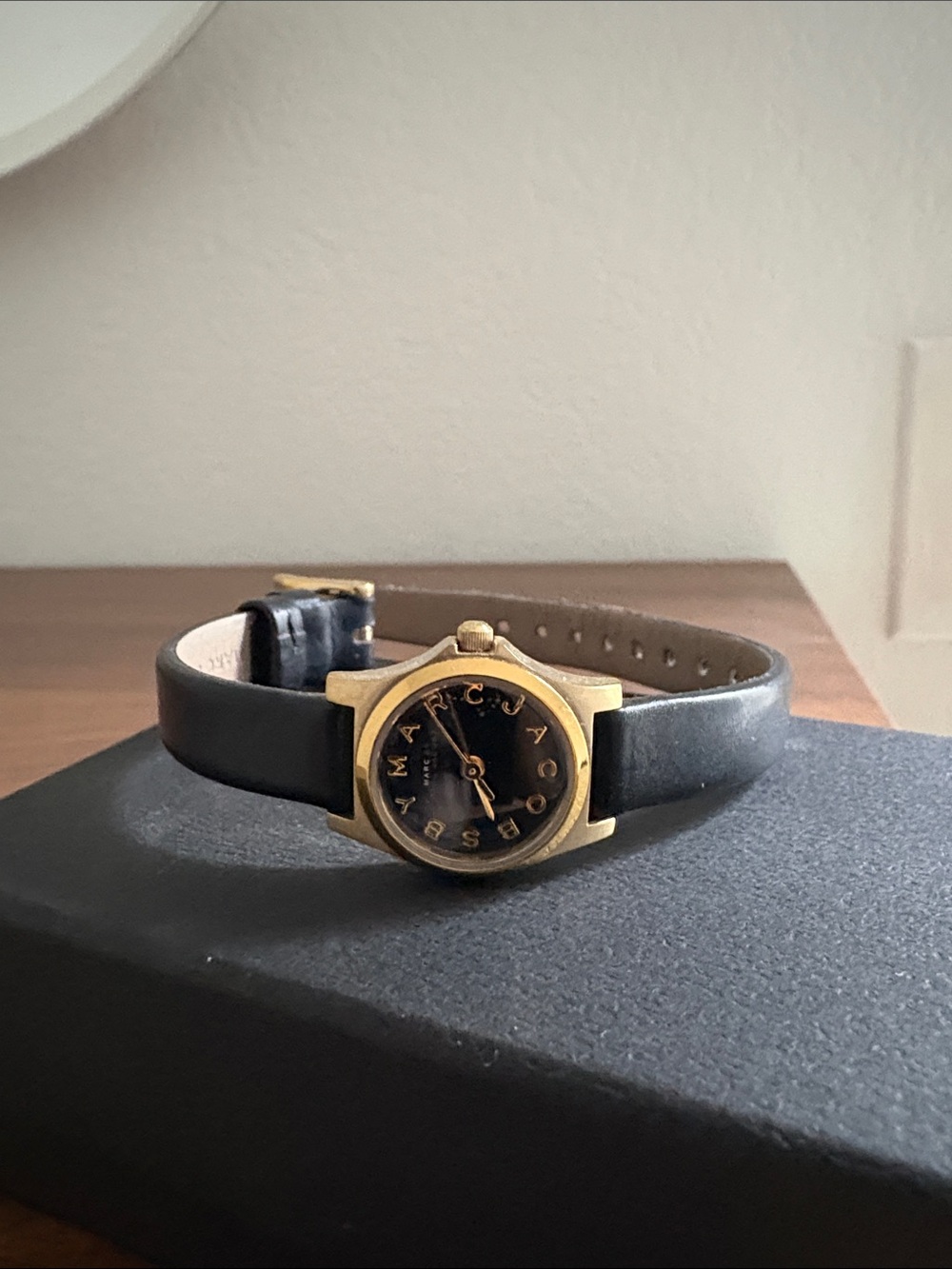 Marc Jacobs Black Leather Watch with Gold Case